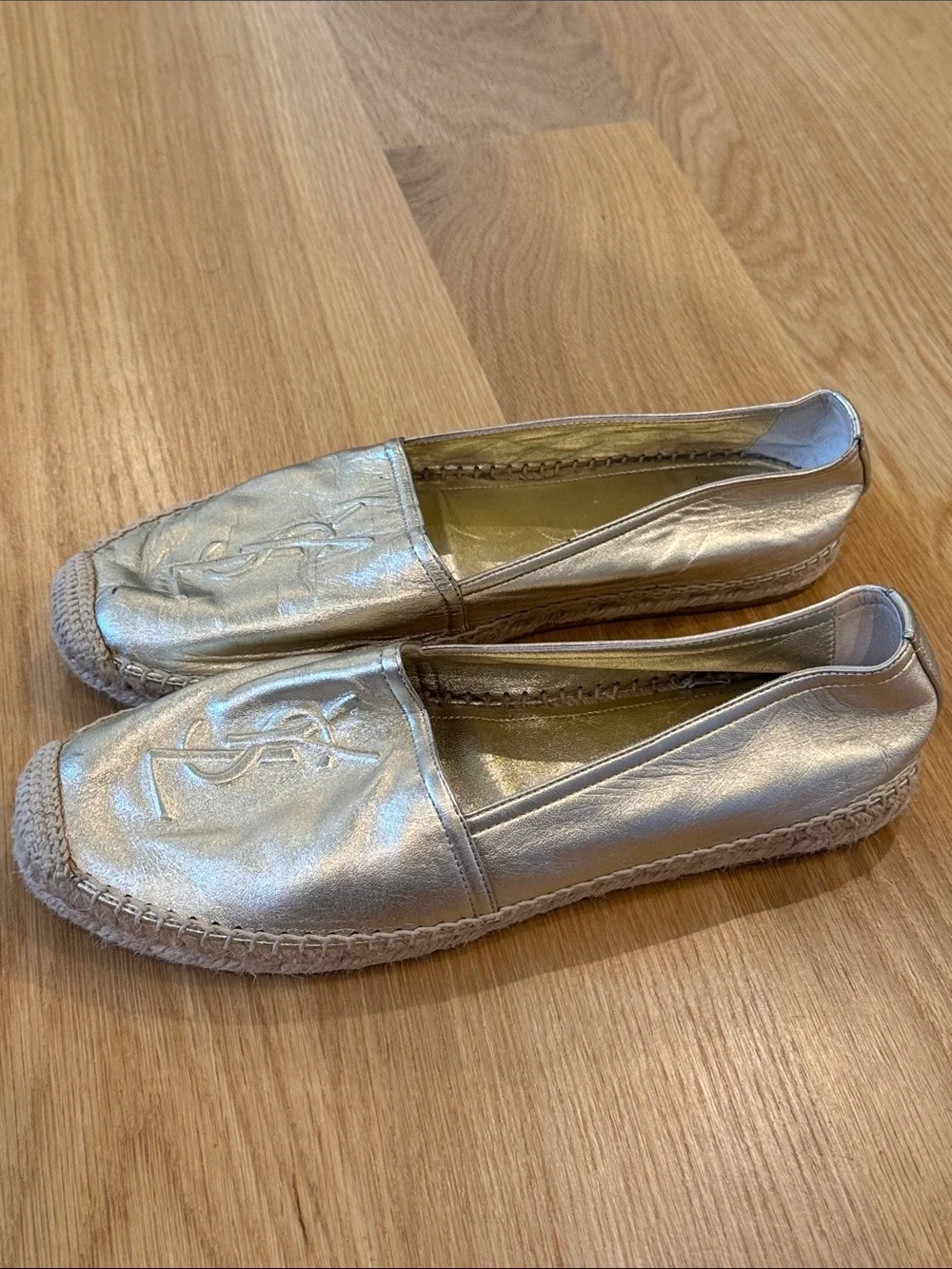 Yves Saint Laurent Metallic Gold Logo Espadrille